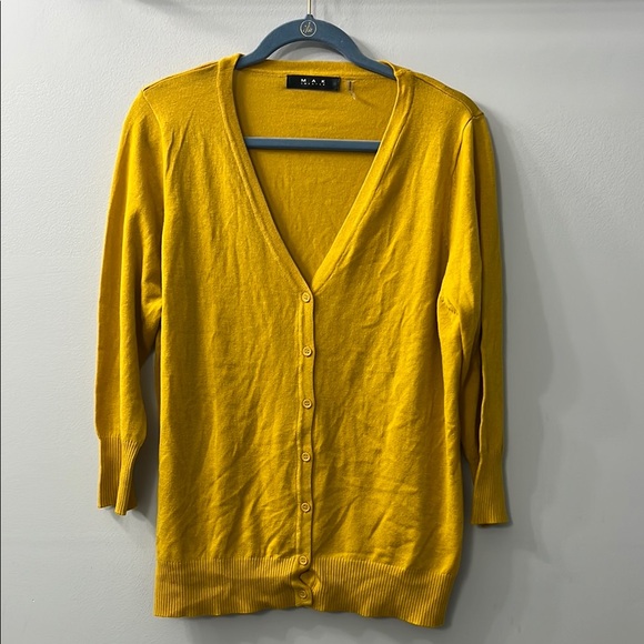 MAK Sweater Sweaters - MAK Sweater Yellow V Neck 3/4 Length Sleeve Cardigan 3XL